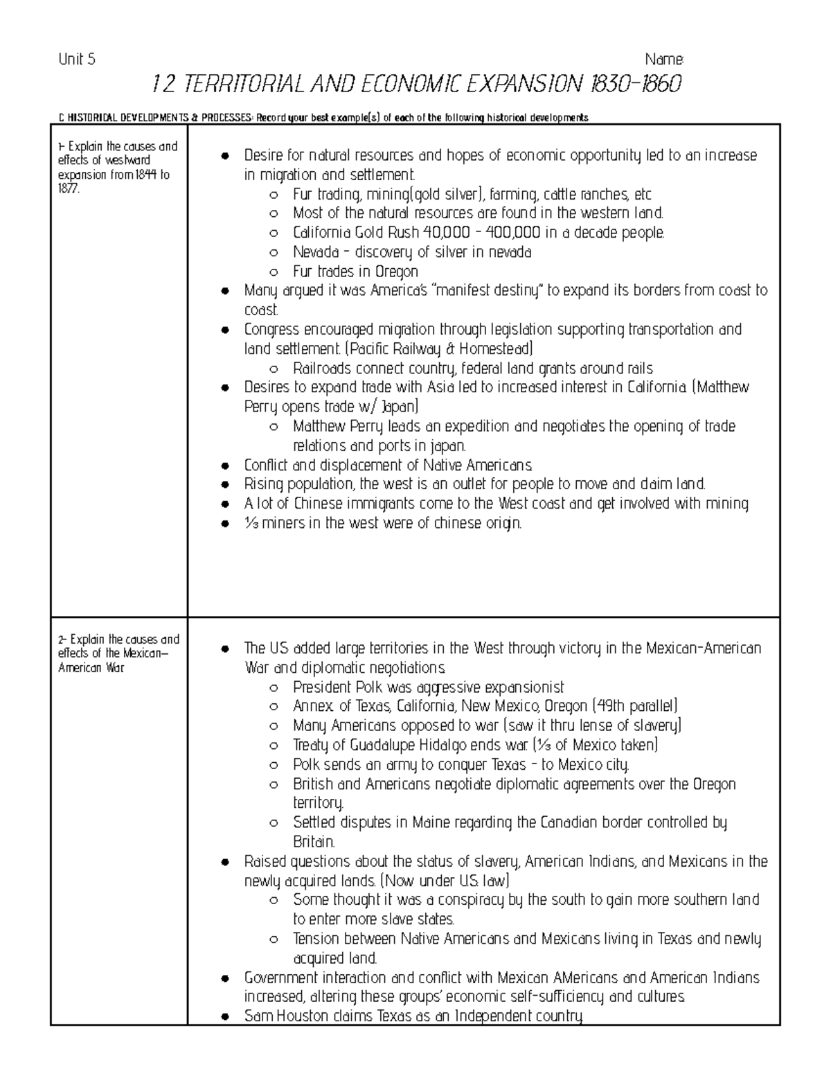 Apush Ch. 12 Amsco Reading Guide (2020-21) - Unit 5 Name: 1 2 ...