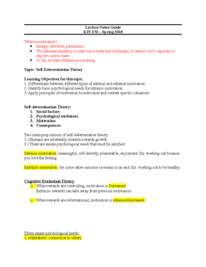 Lec 6 Self-efficacy Theory - Lecture Notes Guide KIN 370 – Spring 2018 ...