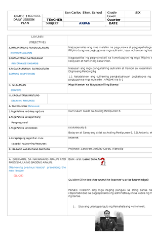 (SEMI Detailed Lesson PLAN) - Republic of the Philippines Pangasinan ...