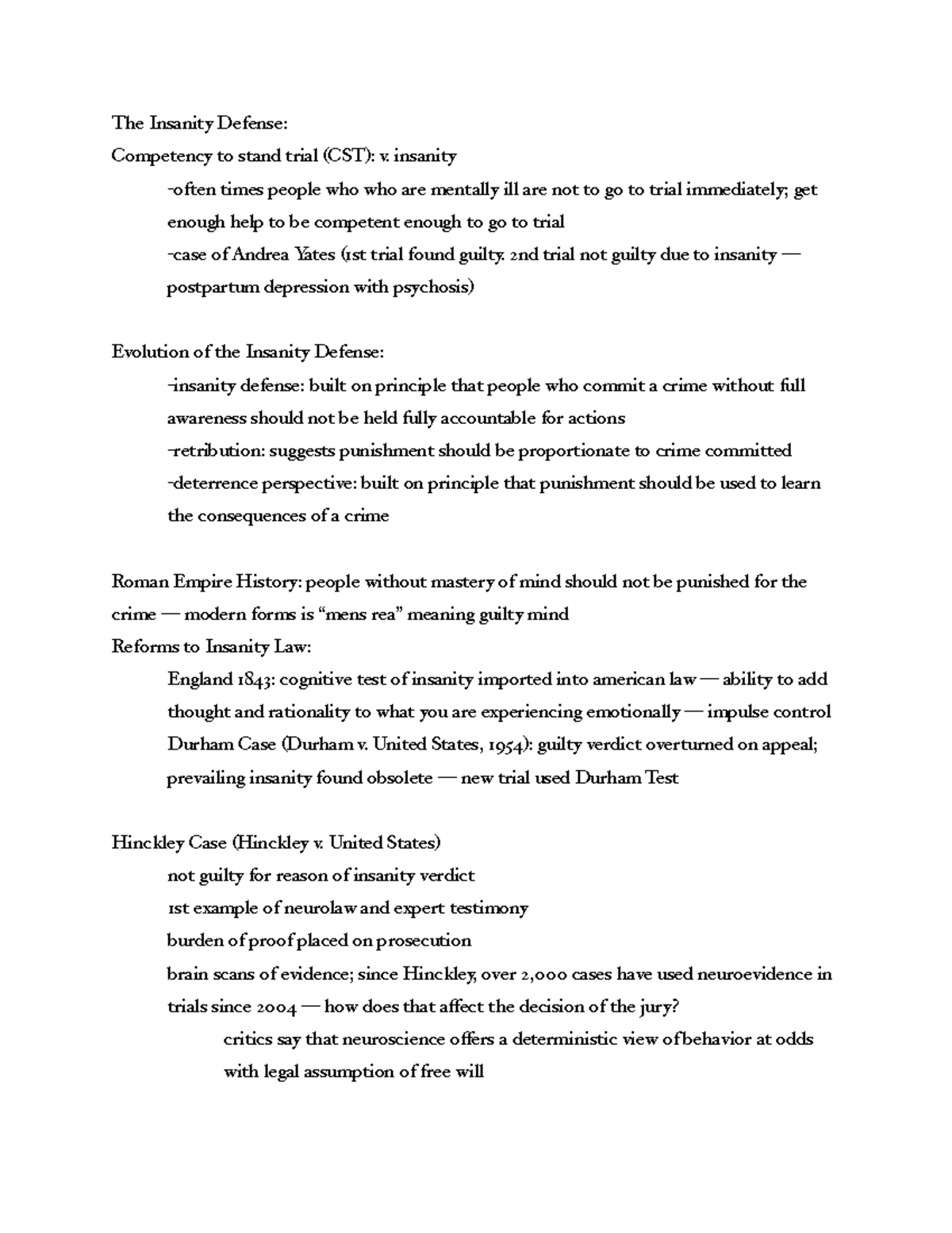 Forensic Psych Lecture The Insanity Defense Competency To Stand Trial Cst V Insanity