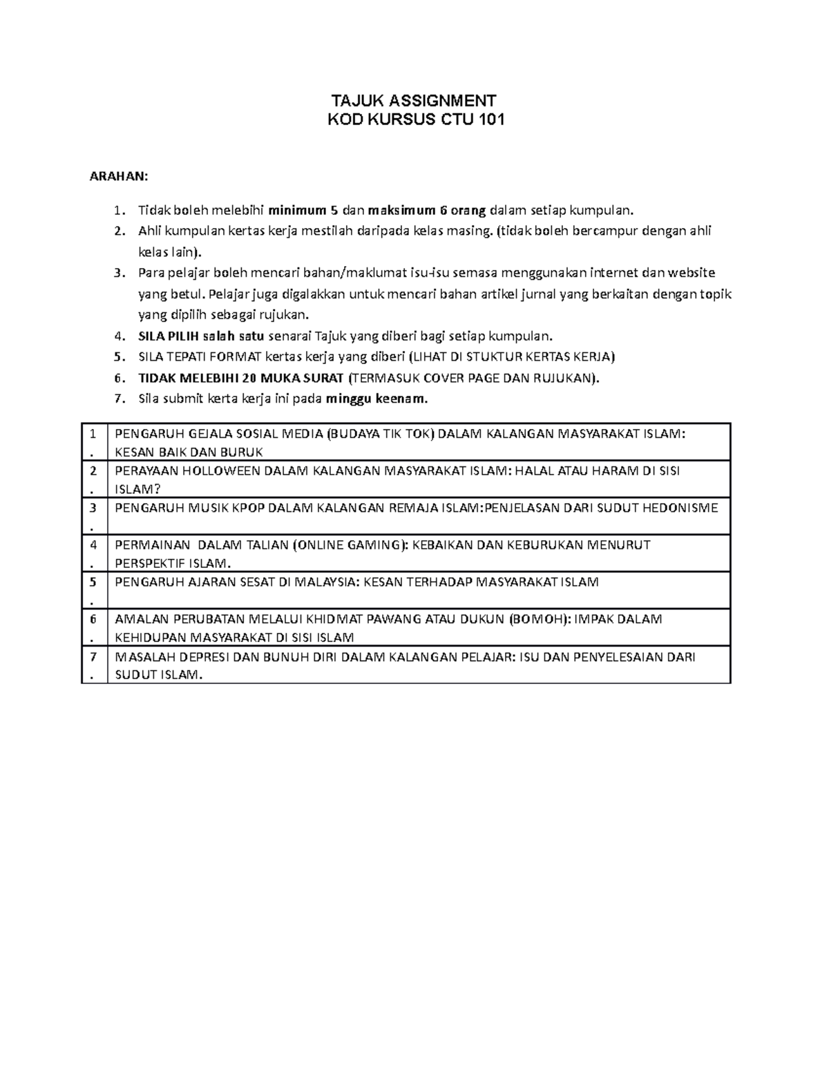 Tajuk Kertas Kerja CTU101 2022 2023 - TAJUK ASSIGNMENT KOD KURSUS CTU ...
