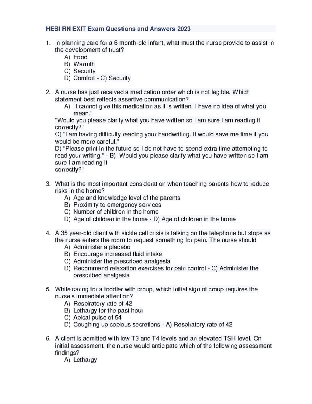 HESI RN EXIT Exam Questions and Answers 2023 - Which statement best ...