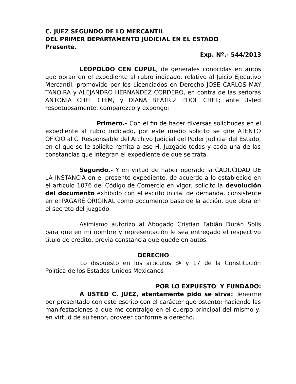 FORMATO PARA SOLICITAR DEVOLUCION DE DOCUMENTOS - C. JUEZ SEGUNDO DE LO  MERCANTIL DEL PRIMER - Studocu