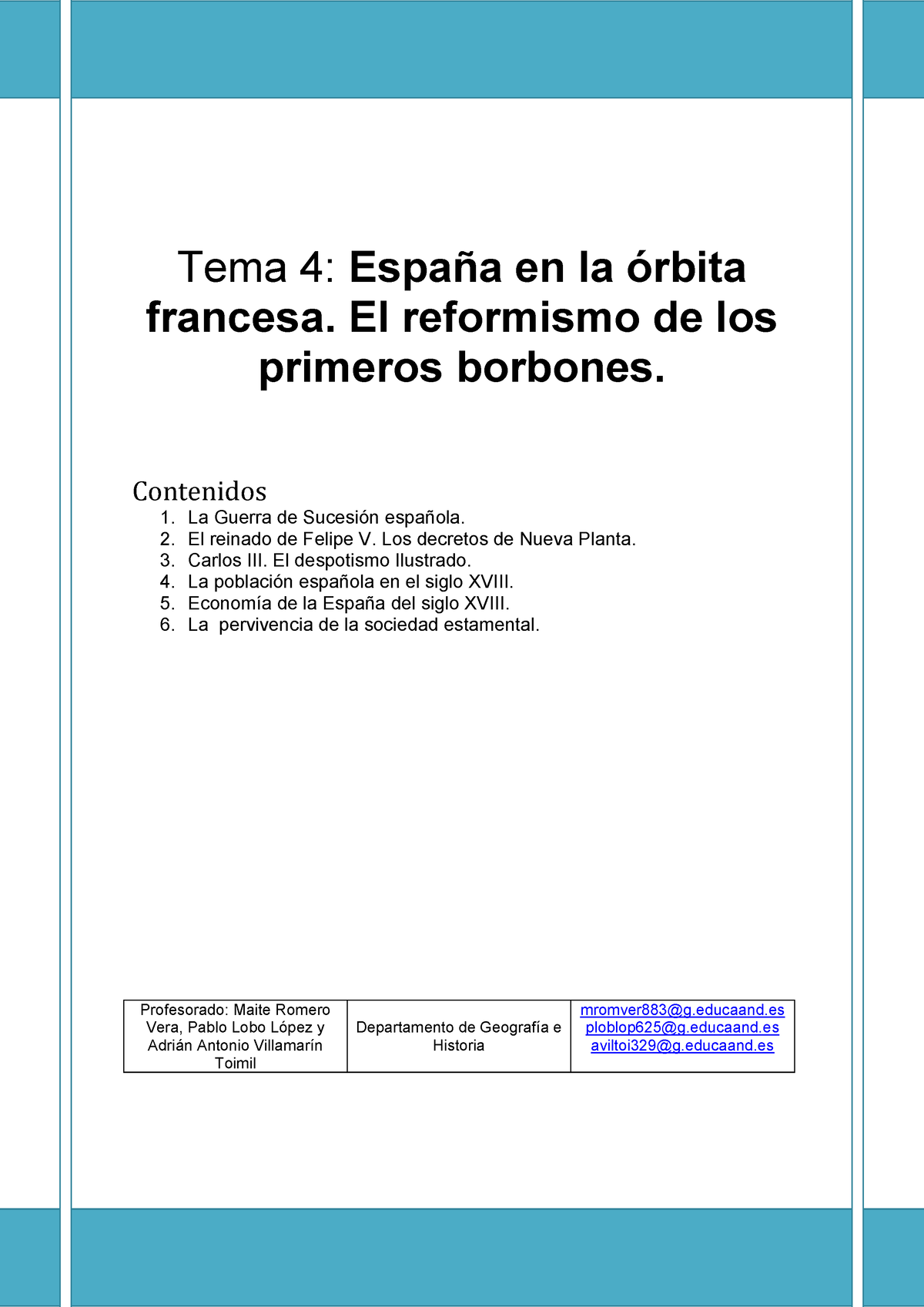 Tema Espa A En La Rbita Francesa El Reformismo De Los Primeros