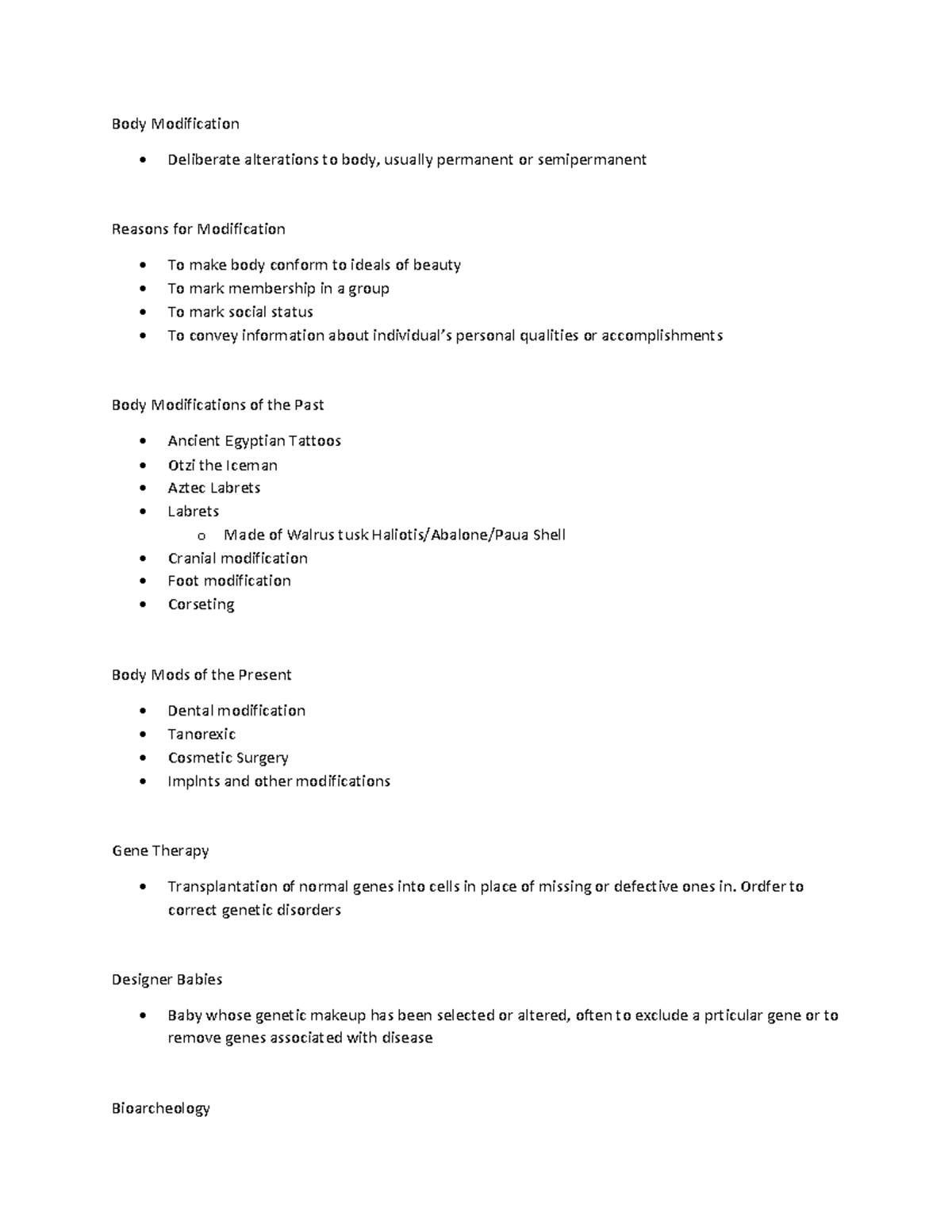 Anthro 2E03 Cont - lec notes - Body Modification - Deliberate ...