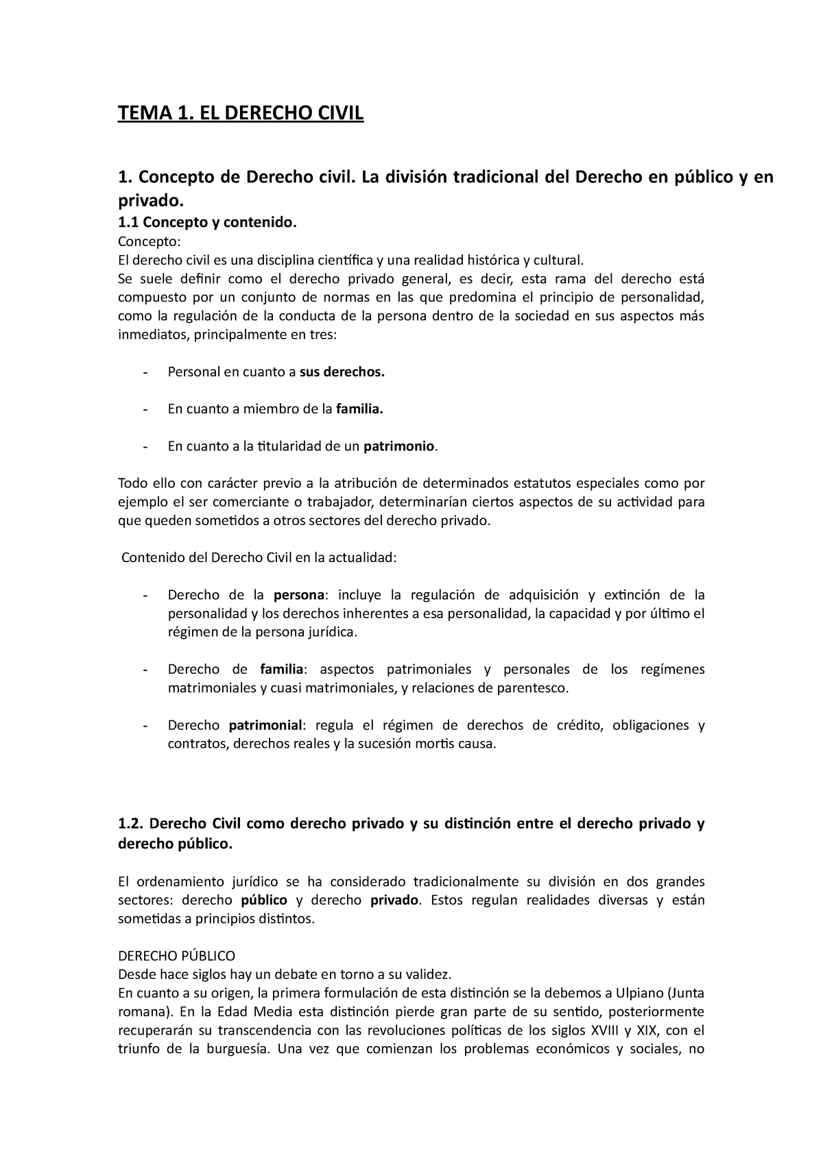 Tema 1. Derecho Civil - Apuntes 1 - TEMA 1. EL DERECHO CIVIL 1 ...