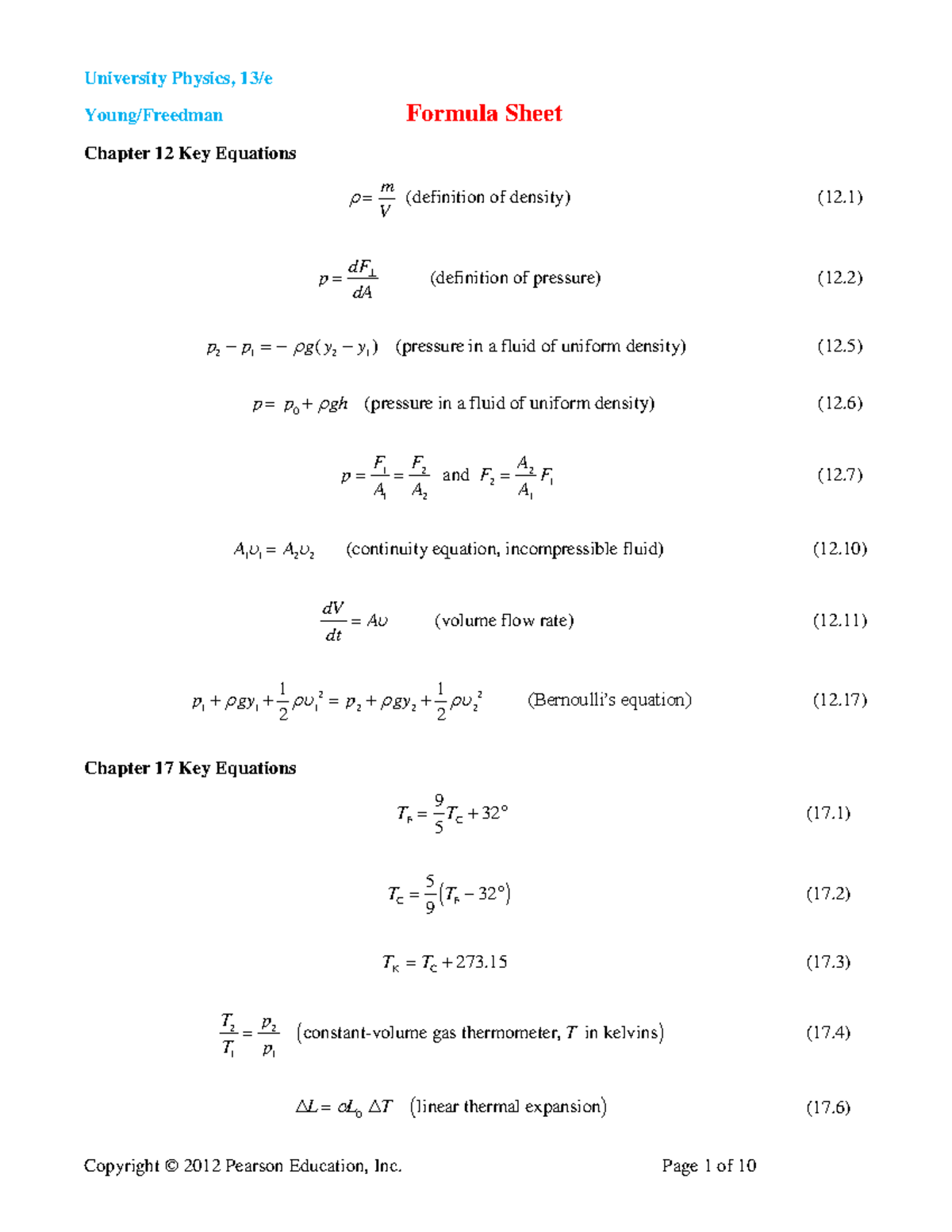 Final Exam Formula Sheet PHY 1331 uOttawa Studocu