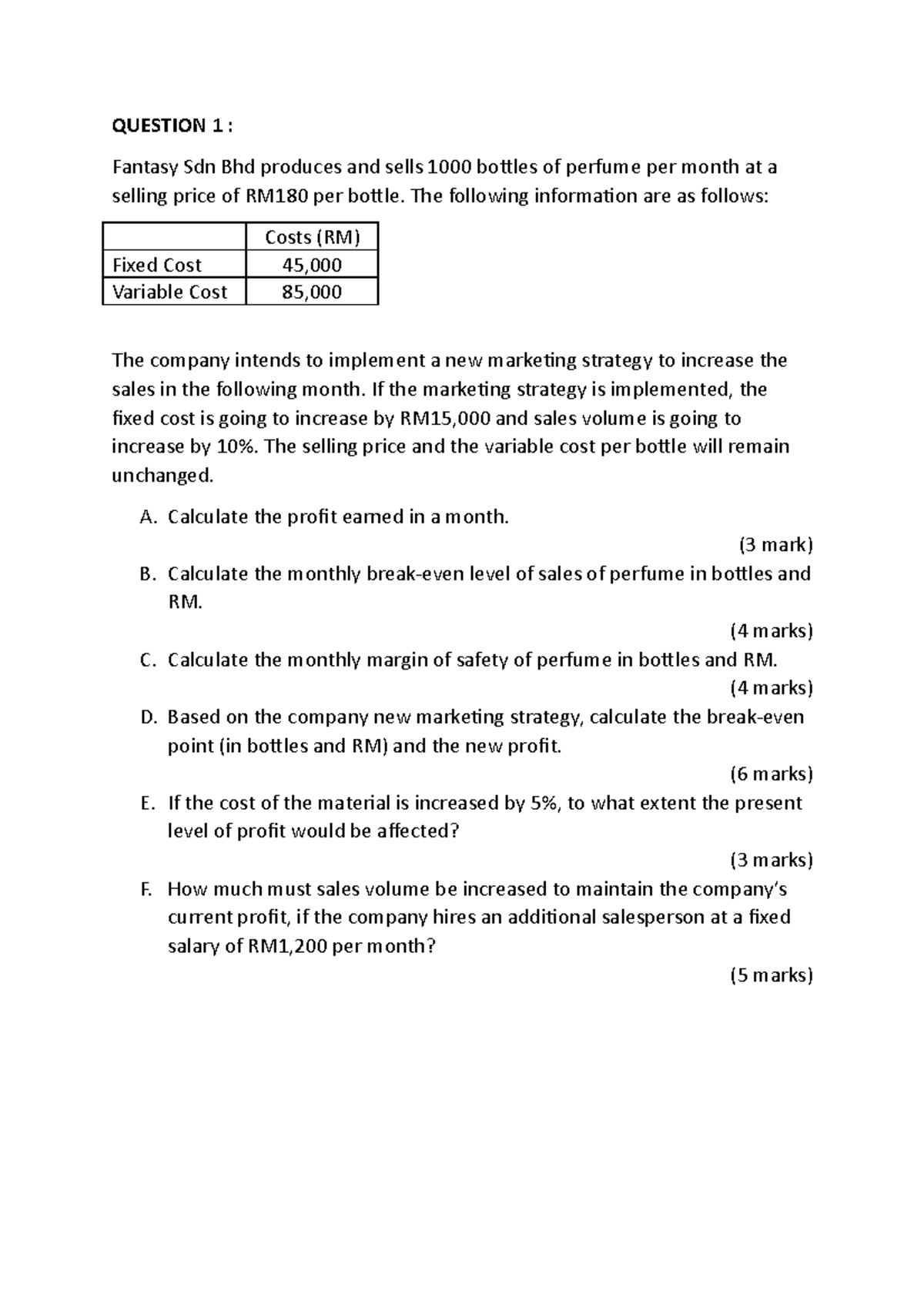 Tutorial Chapter 5 Cost Volume Profit - Accounting I - MSU Malaysia ...