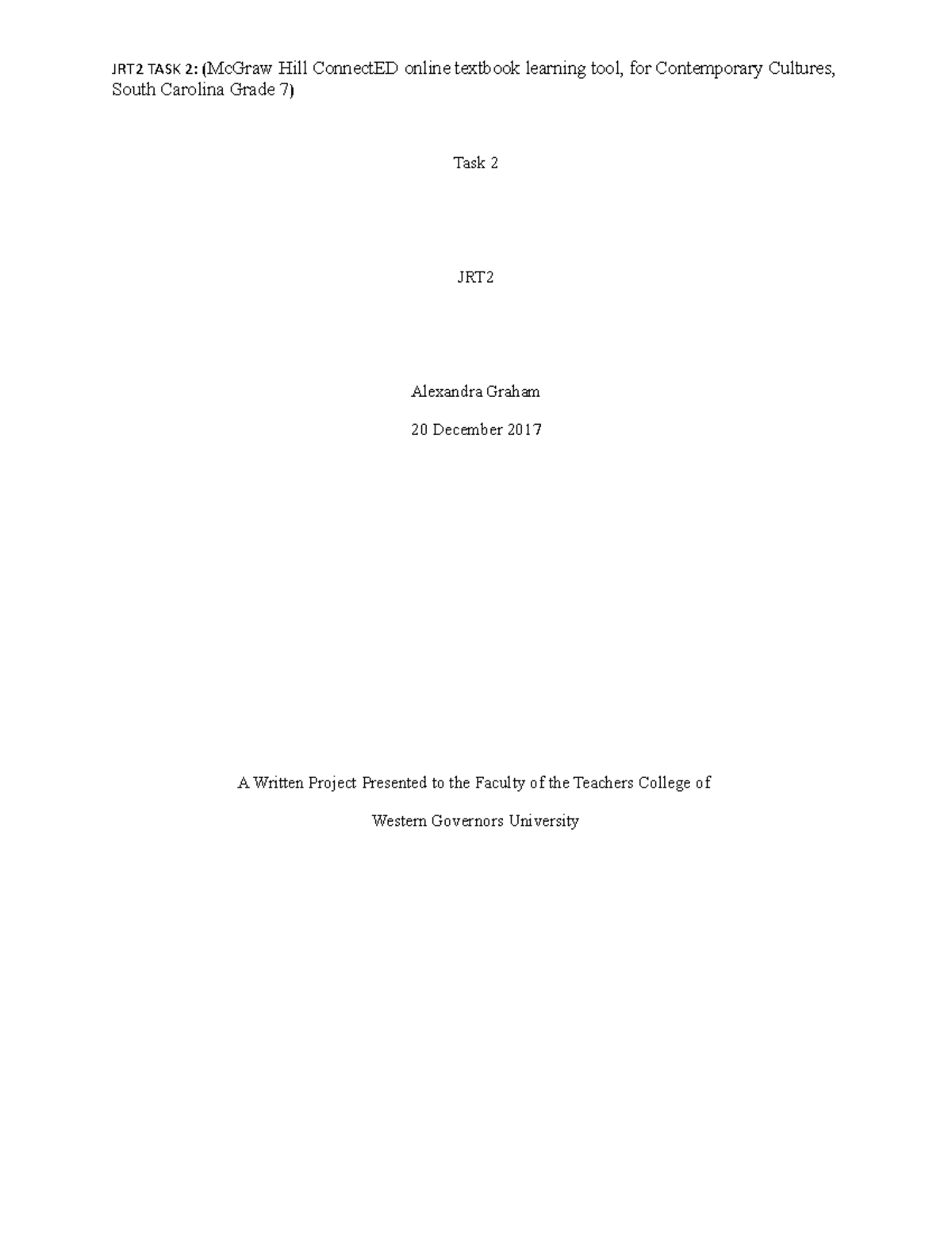 JRT2 Task2 Alexandra Graham - JRT2 TASK 2: (McGraw Hill ConnectED ...