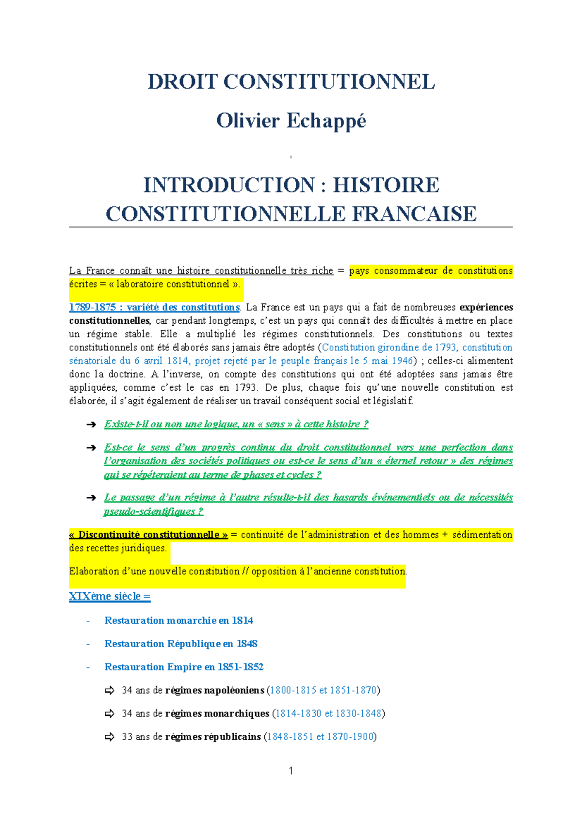 Droit Constitutionnel Cours Entier - DROIT CONSTITUTIONNEL Olivier ...