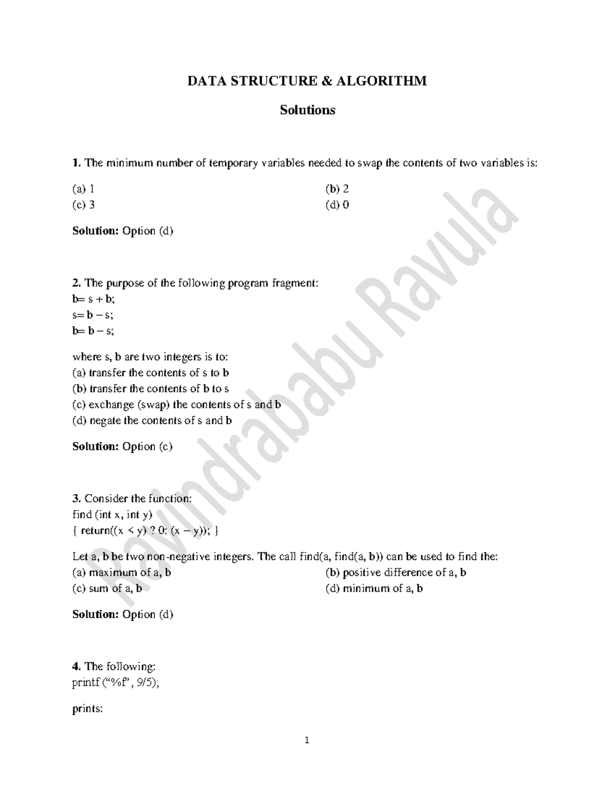 Dsa -Solutions (14) - Computer Science - Studocu