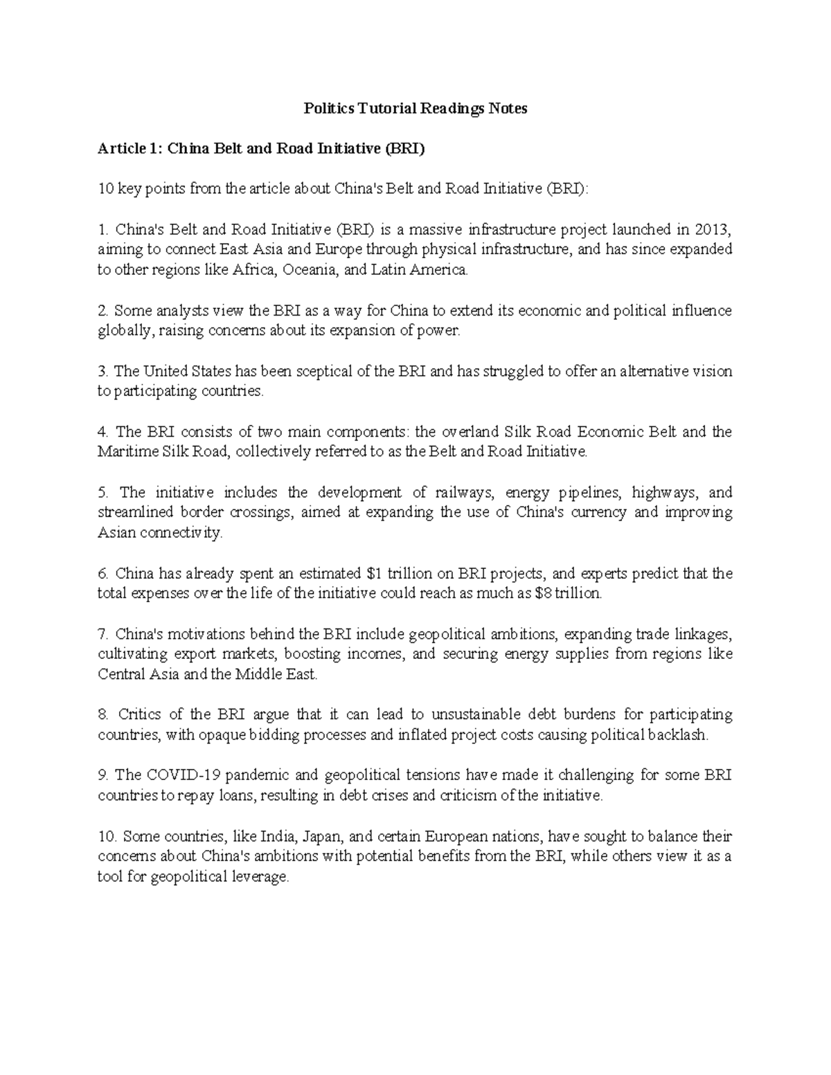 Politics tutorial notes - Politics Tutorial Readings Notes Article 1 ...
