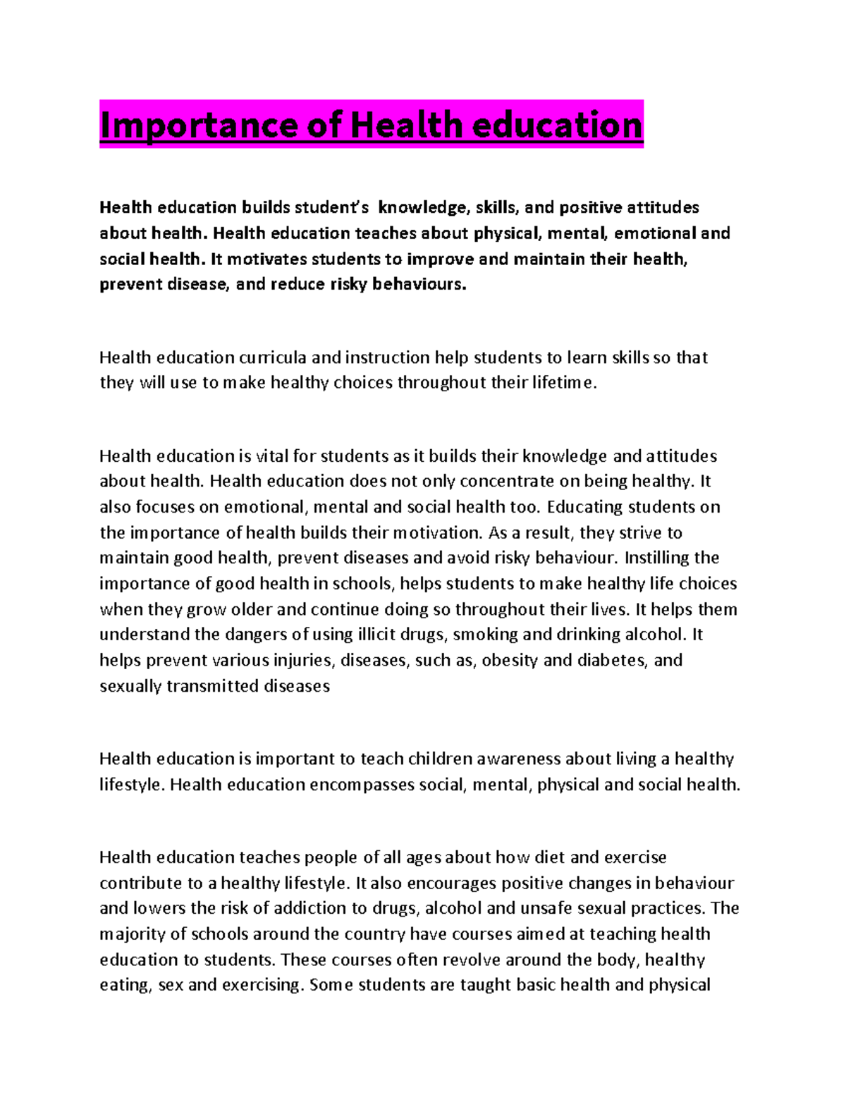 introduction for health education