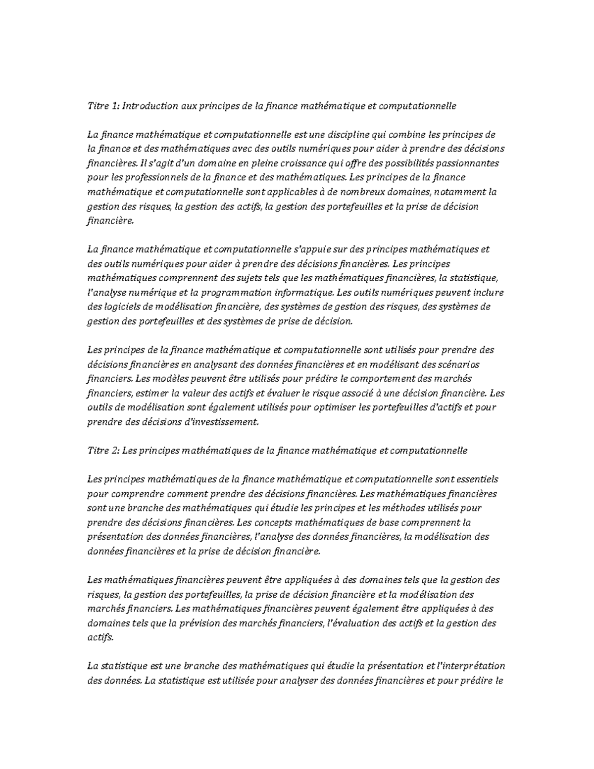 Mathematical and computational finance study notes titre 1