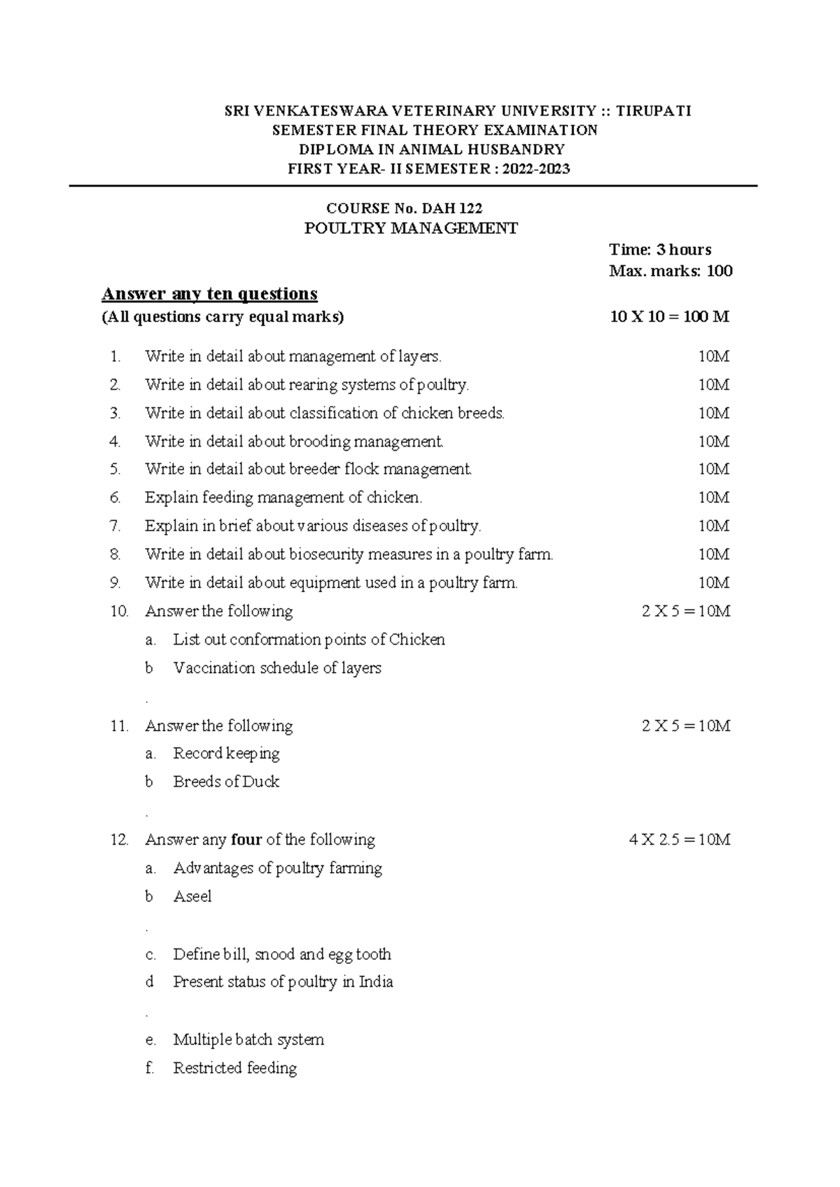 DAH 122 Final Semester - It is a sample question paper - SRI ...