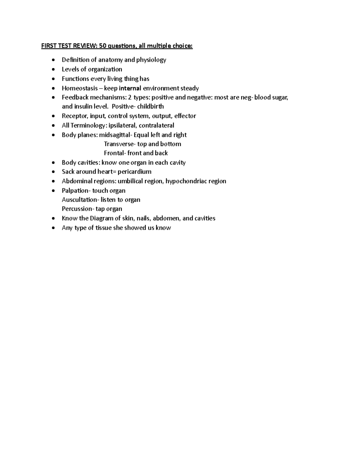 First TEST Review - summary for chapter1,4 and5 - FIRST TEST REVIEW: 50 ...
