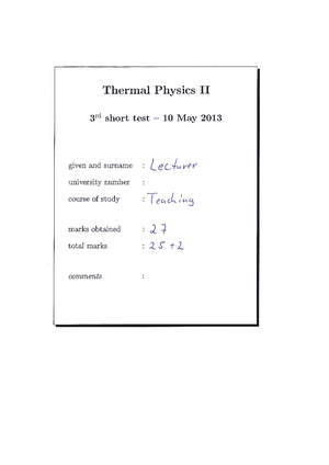 PX265 2012-2013 Problem Sheet 2 - Thermal Physics II – Problem Sheet 2 ...