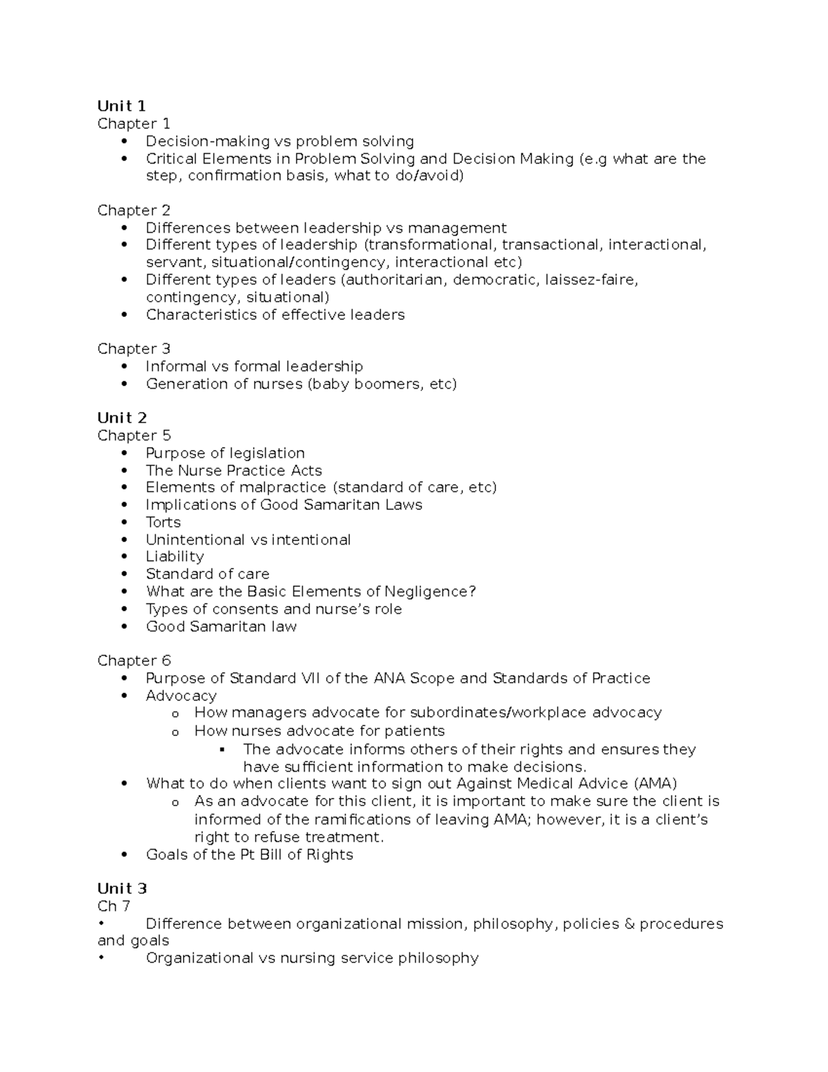 Competencies for Exam1 - Unit 1 Chapter 1 Decision-making vs problem ...