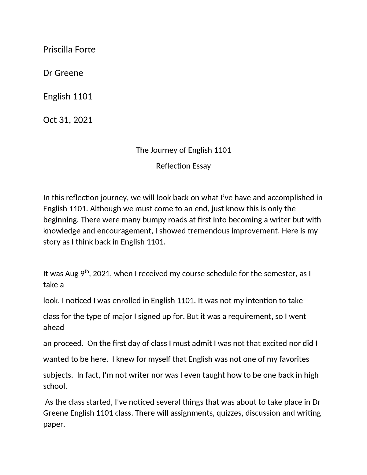 english 1101 reflection essay