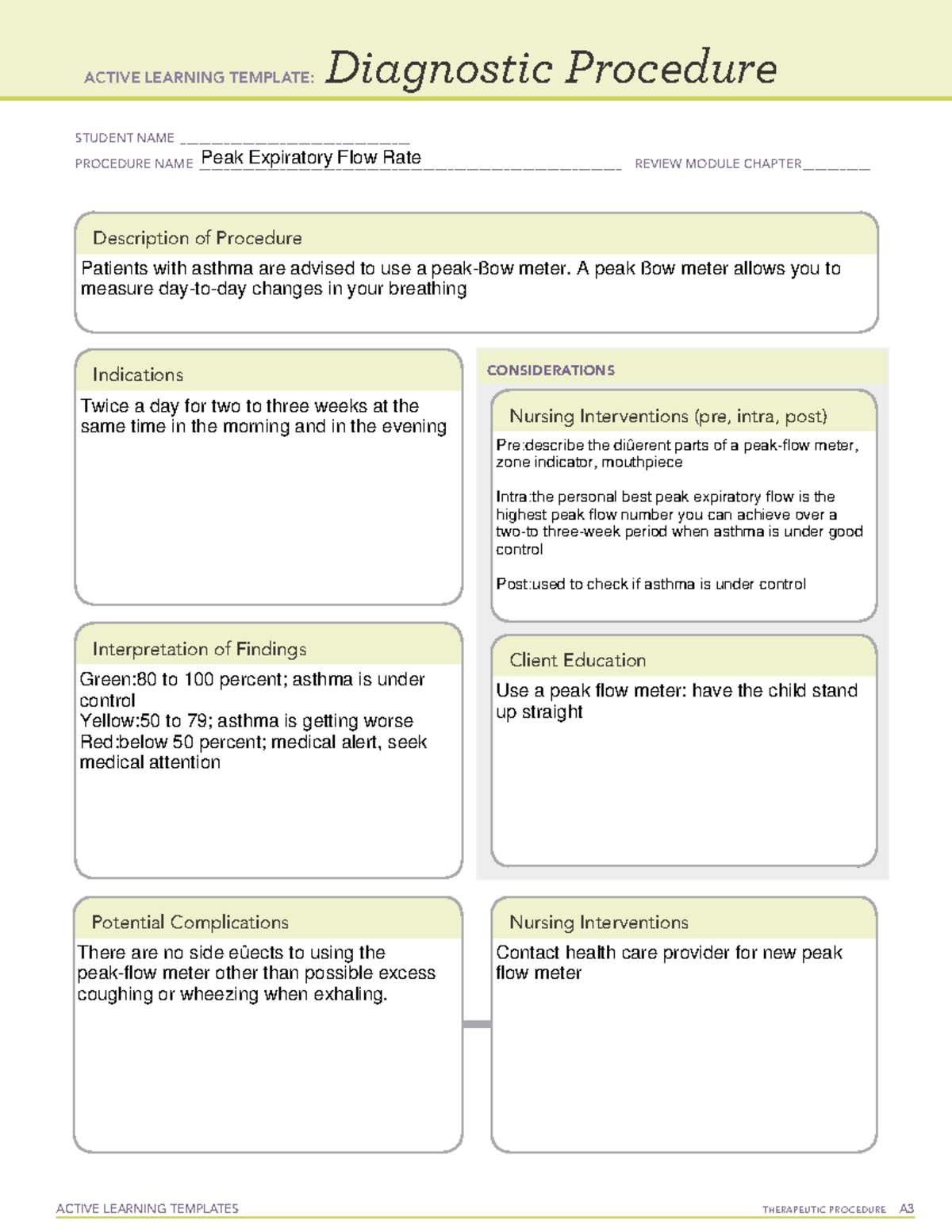 Peak expiratory flow - ACTIVE LEARNING TEMPLATES TherapeuTic procedure ...