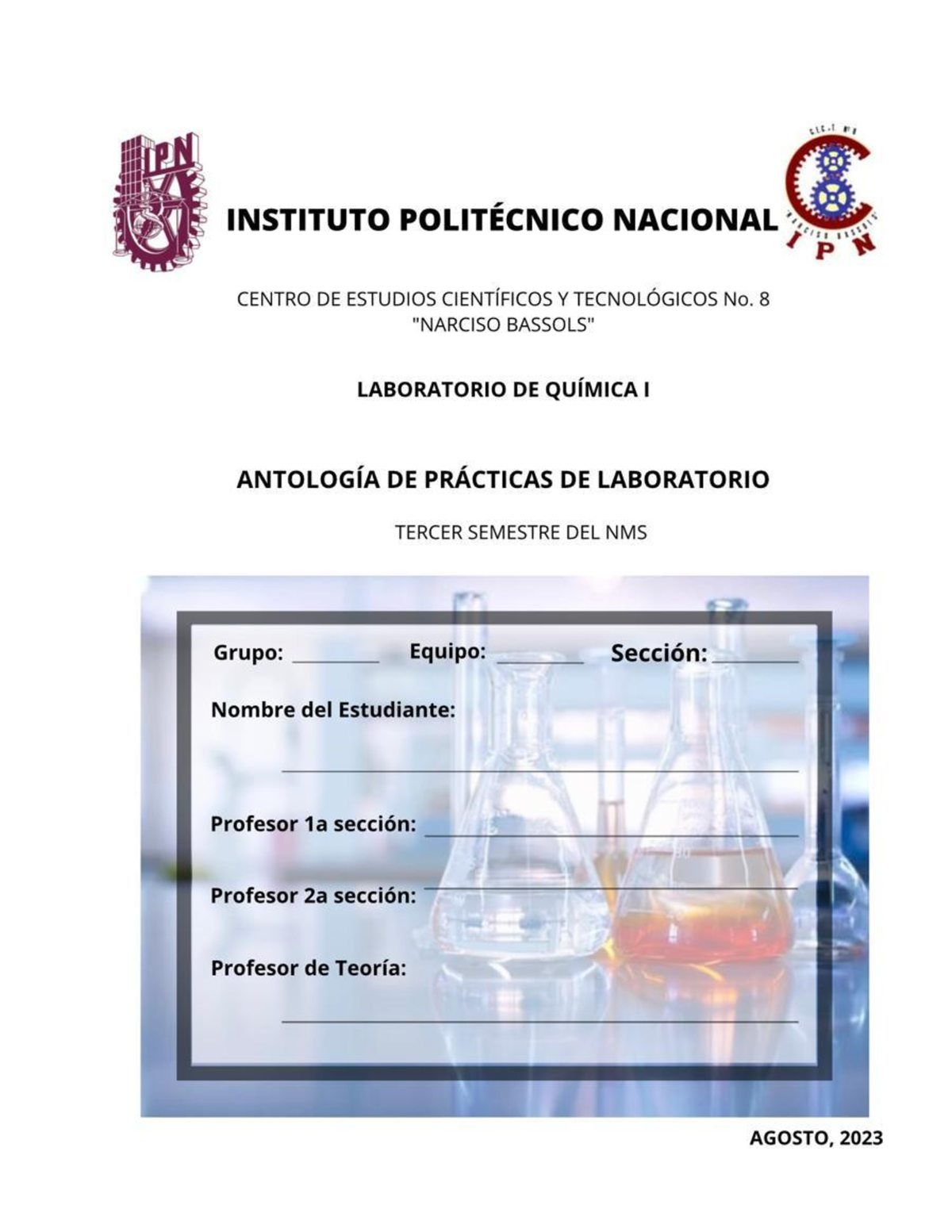 Manual Química I 2023 2024 A - INSTITUTO POLIT.. NACIONAL CENTRO DE ...