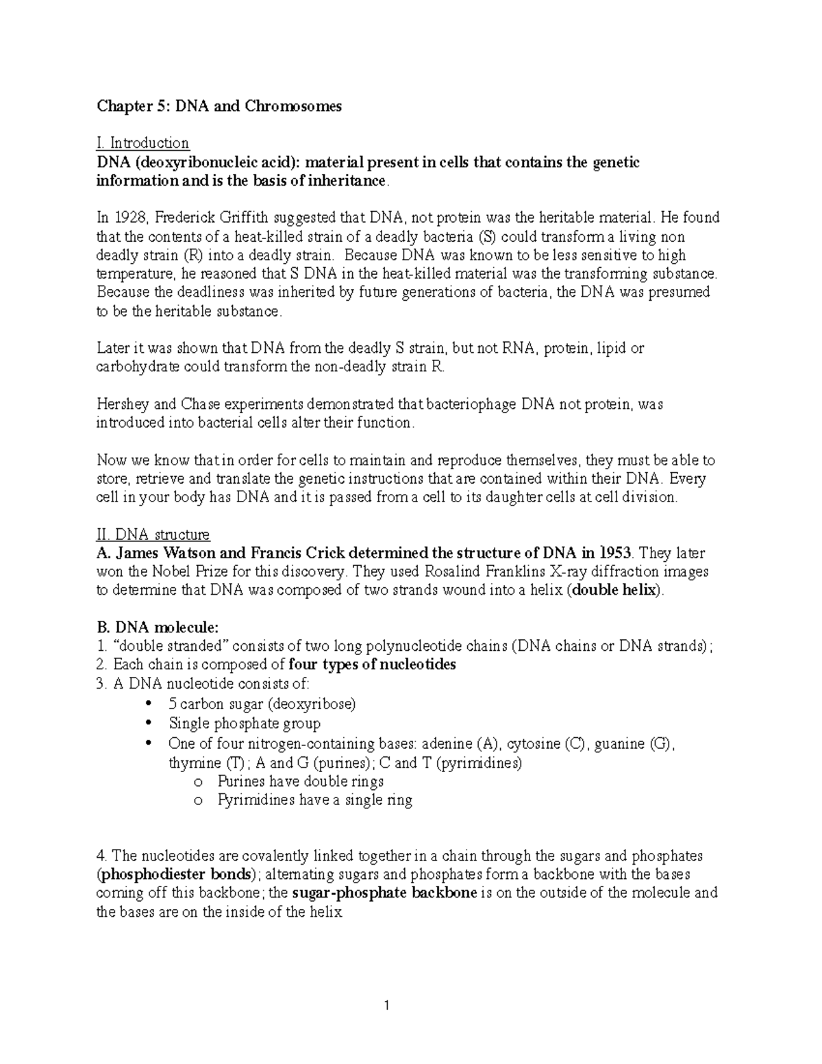 Chp 5 Notes - Deanna Smith, DNA And Chromosomes - Chapter 5: DNA And ...