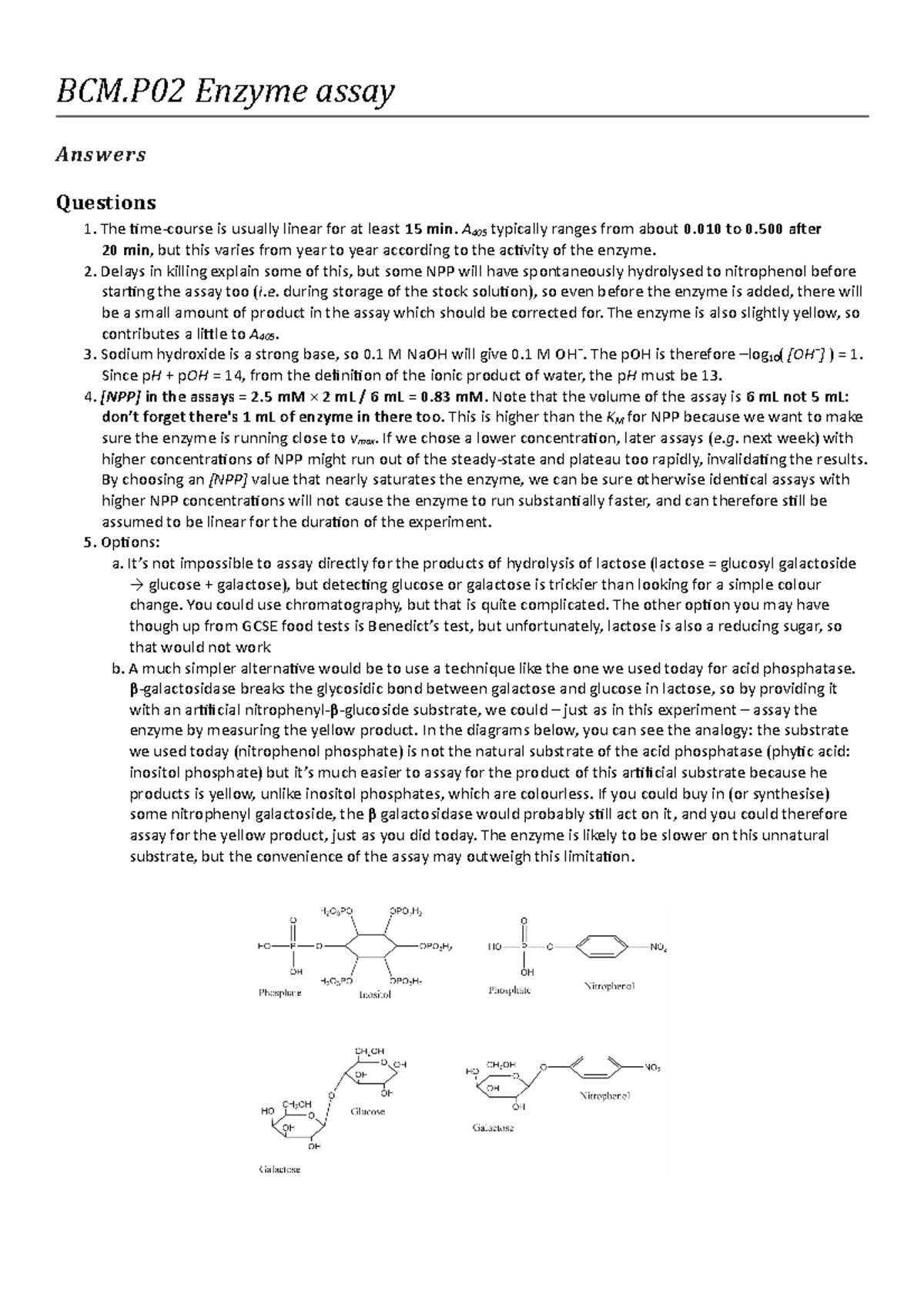 Enzyme Assay Lab Worksheet Answers BCM Enzyme assay Answers Questions