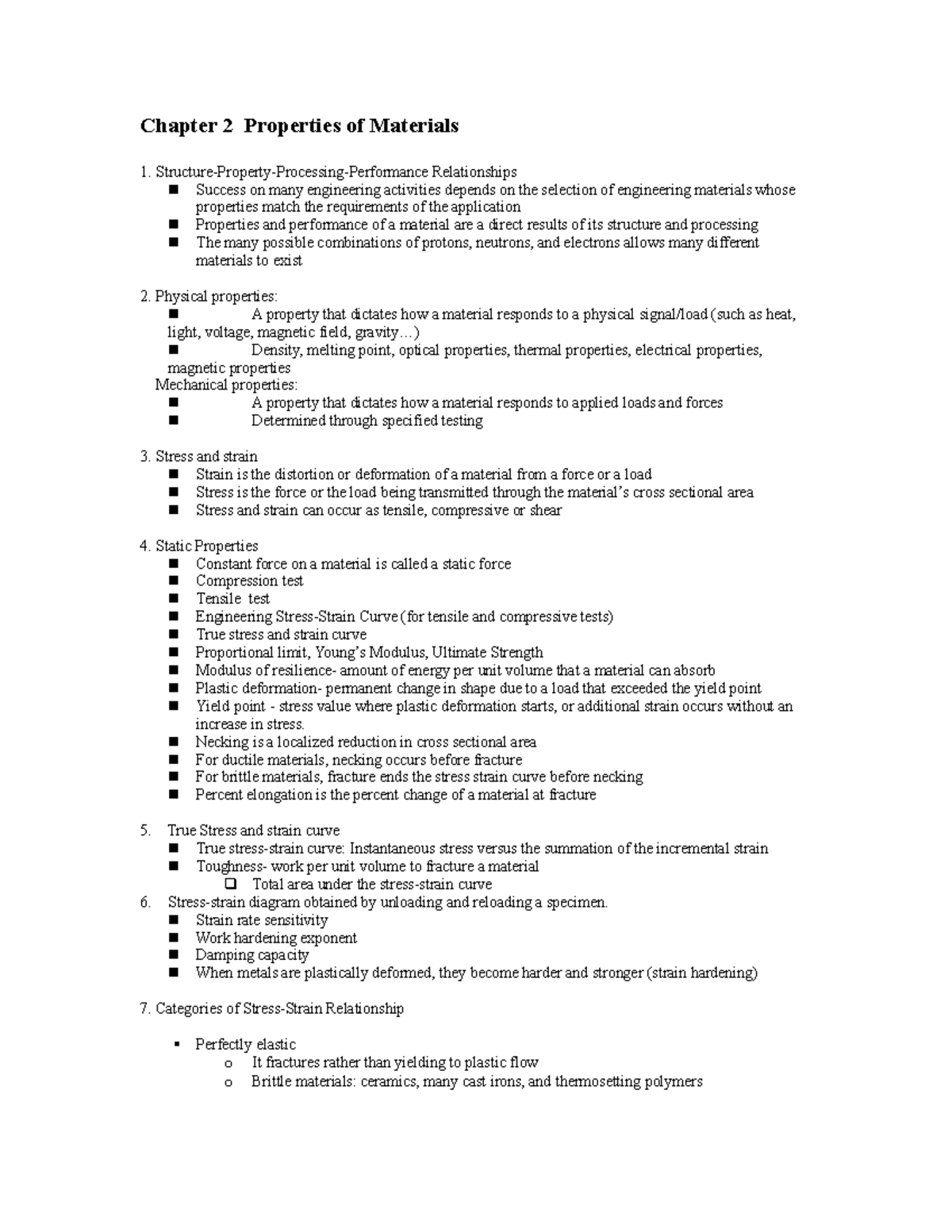 IE370 Spring 2010 Ch2Summary - Chapter 2 Properties of Materials - Studocu