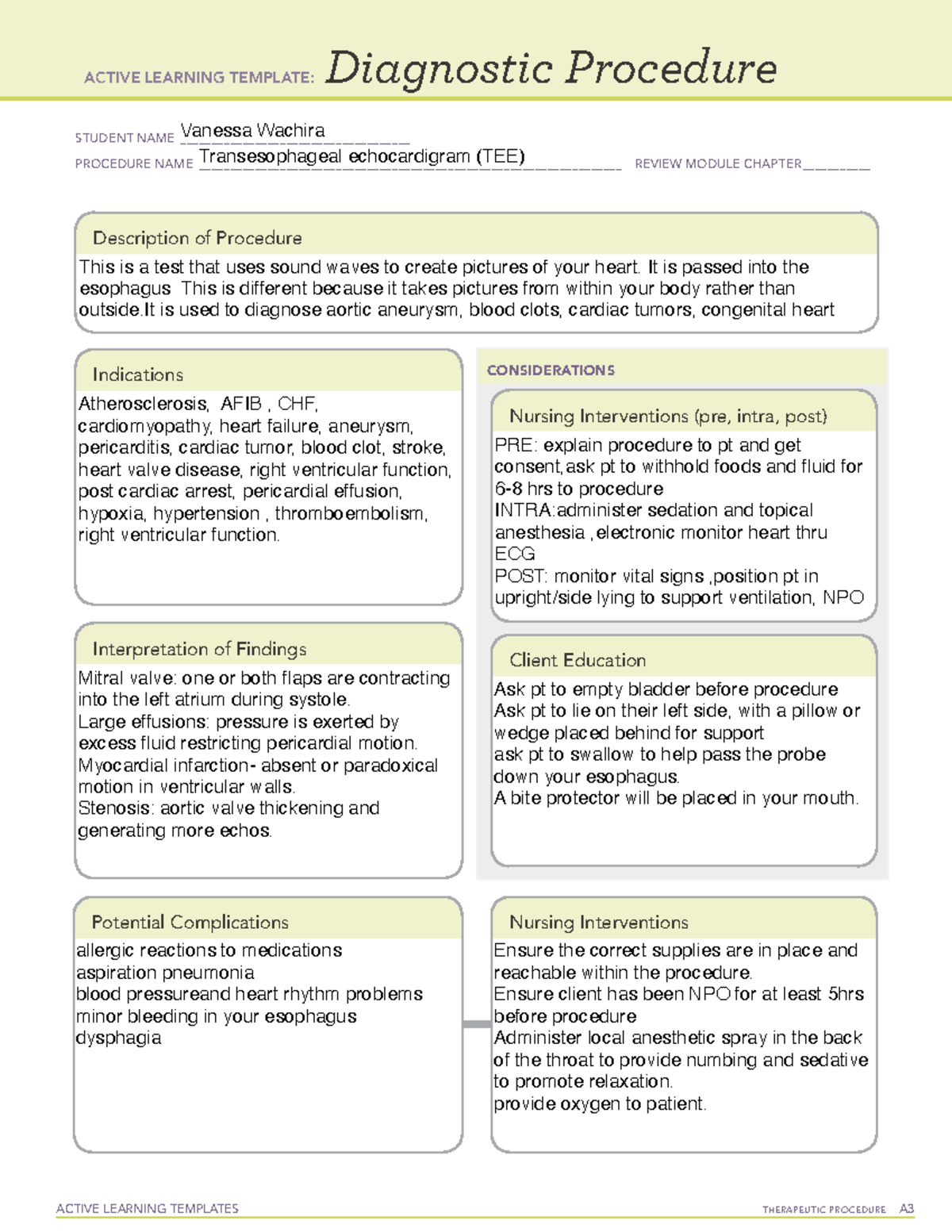 TEE Diagnostic Procedure ACTIVE LEARNING TEMPLATES THERAPEUTIC