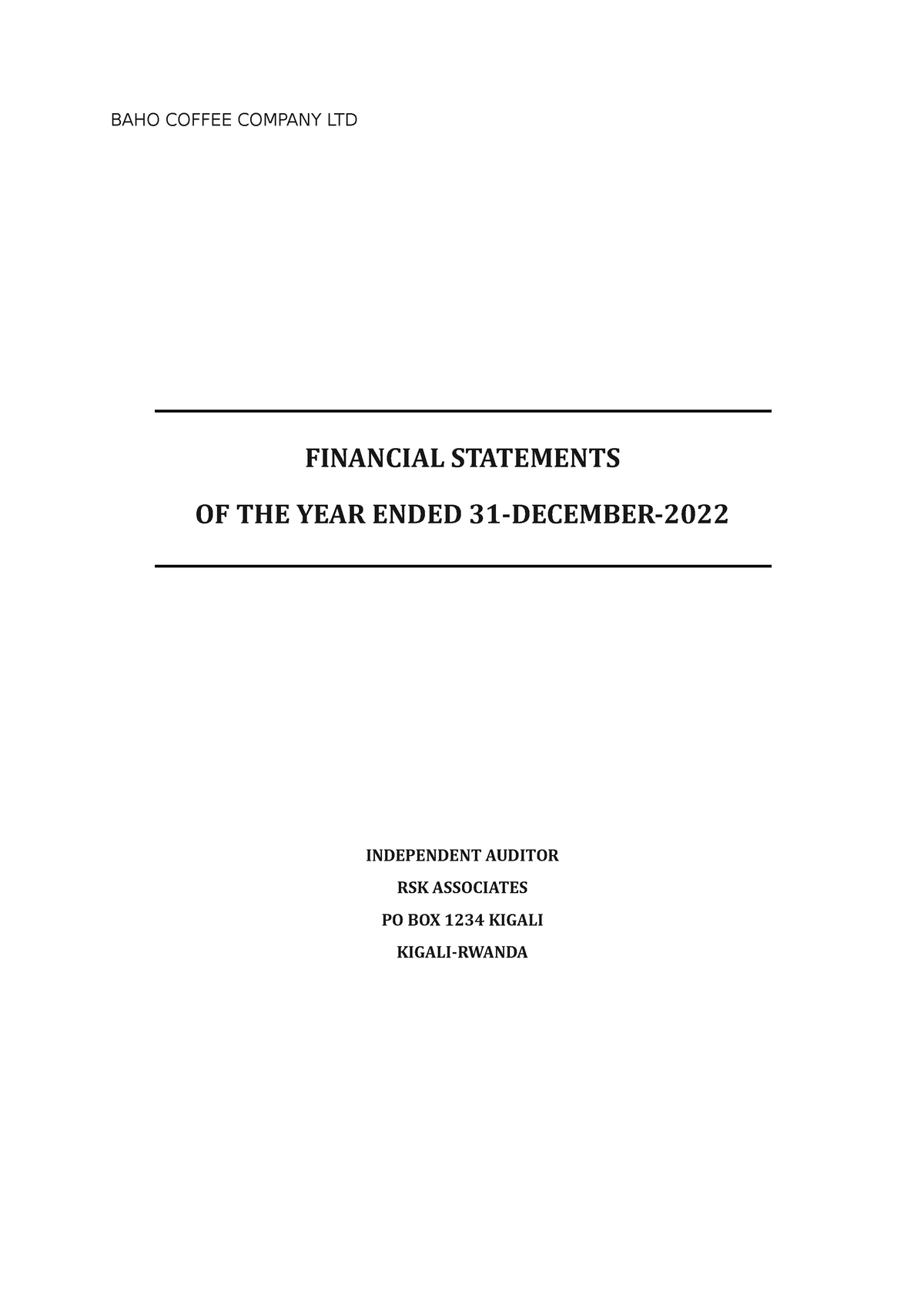 New Annual Report BAHO Coffee Company LTD 2022 - FINANCIAL STATEMENTS ...