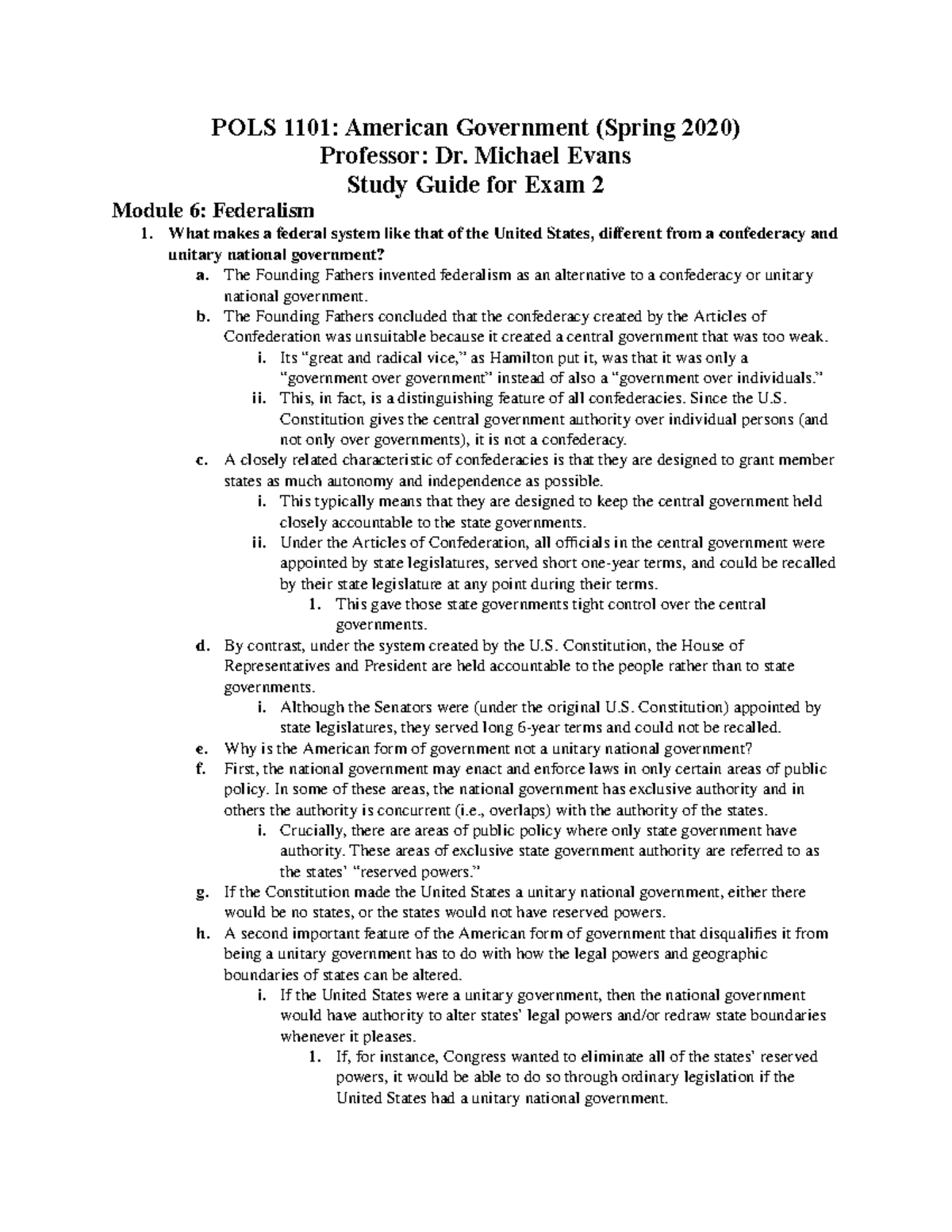 POLS 1101 Study Guide For Exam 2 - POLS 1101: American Government ...