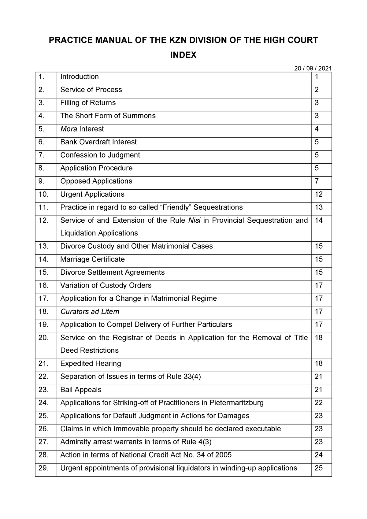 Practice directives PRACTICE MANUAL OF THE KZN DIVISION OF THE HIGH