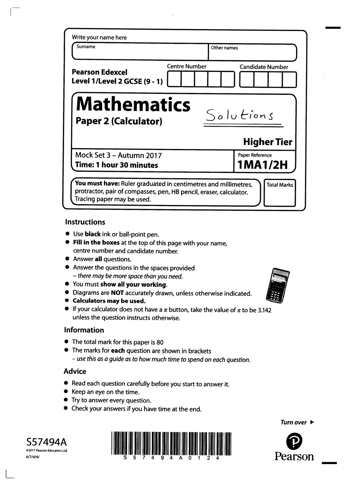 GCSE Mock Set 3 P2H Sol - Maths - Studocu