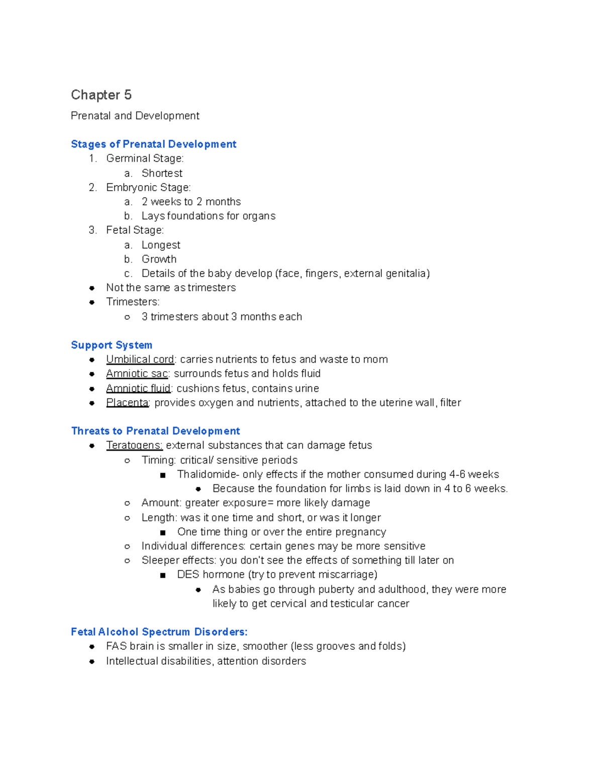 March 8- chap 5 developmental notes - Chapter 5 Prenatal and ...