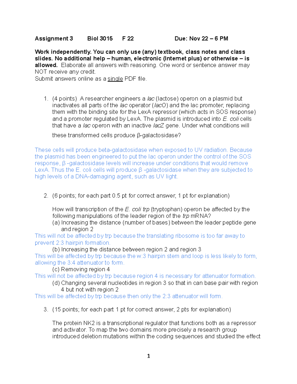 Asgn 3.docx - Assignment example - Assignment 3 Biol 3015 F 22 Due: Nov ...
