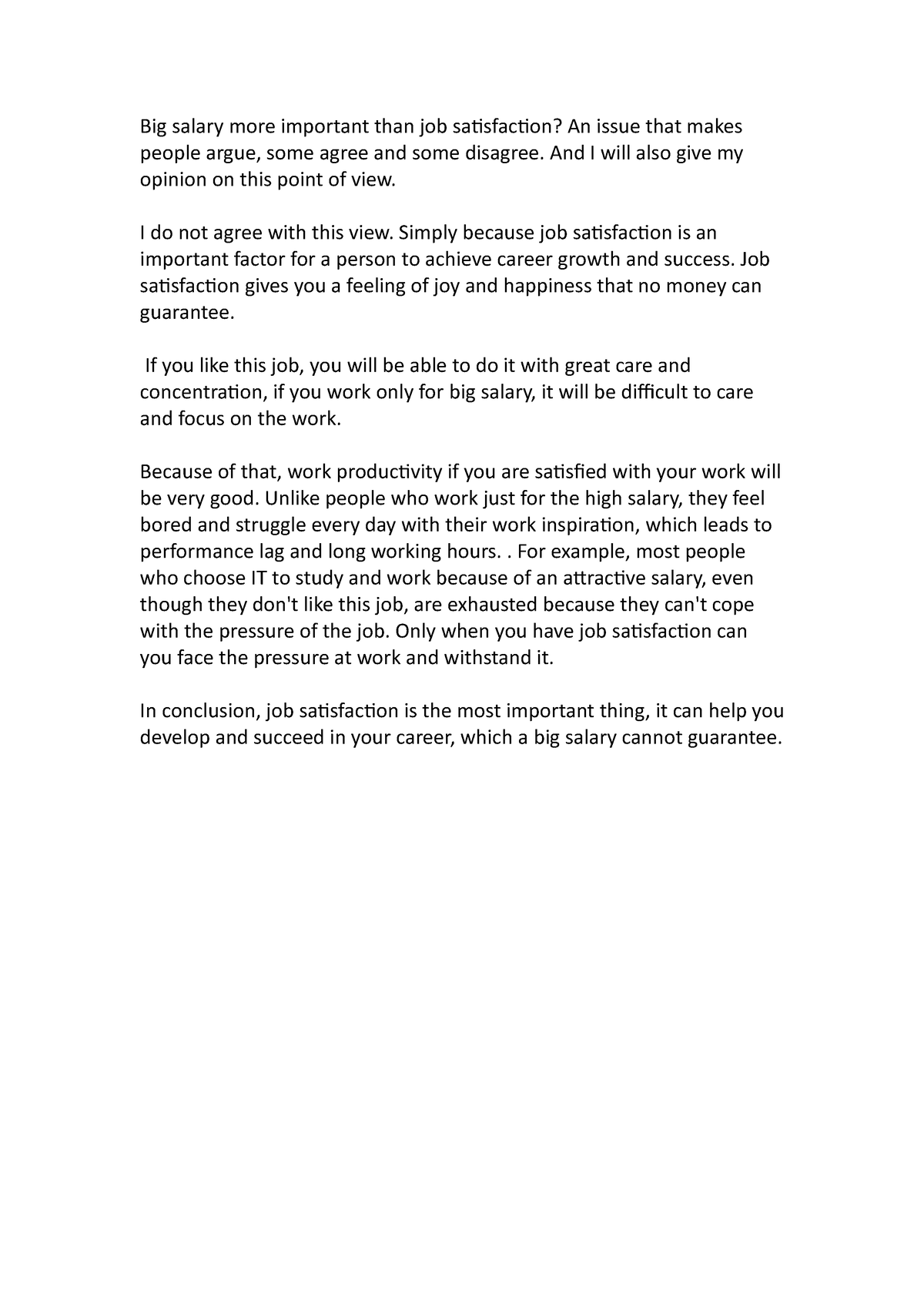 money or job satisfaction essay