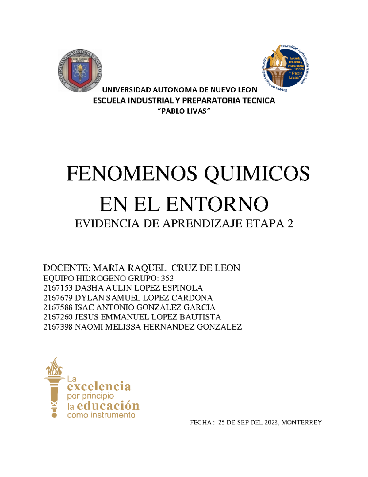 Evidencia Etapa 2 Fenomenos EQ - UNIVERSIDAD AUTONOMA DE NUEVO LEON ...