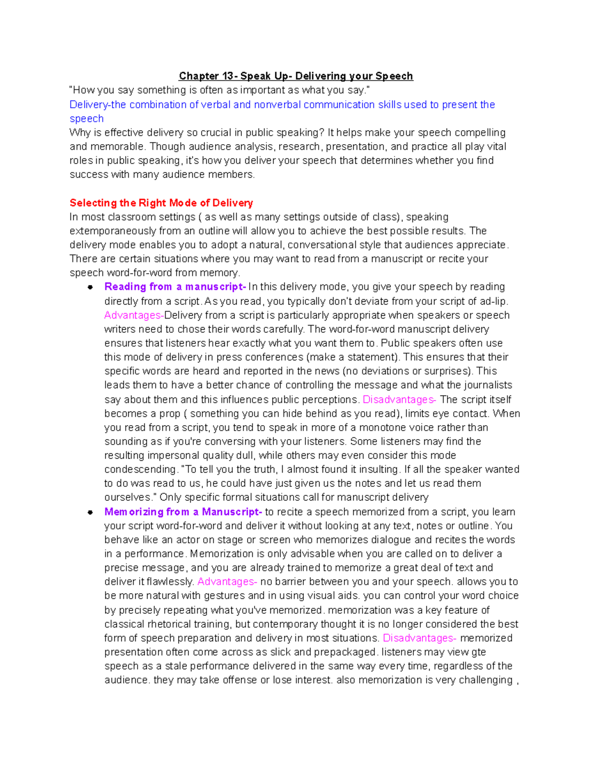 Unit 2 Notes- Speak Up- Chapter 13 Notes - Chapter 13- Speak Up