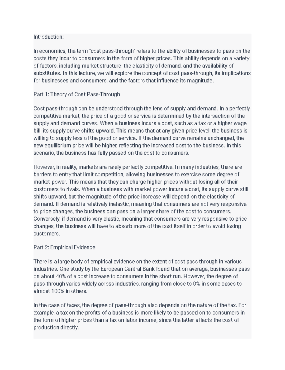 Econ1010 lecture notes 4 - Introduction: In economics, the term 