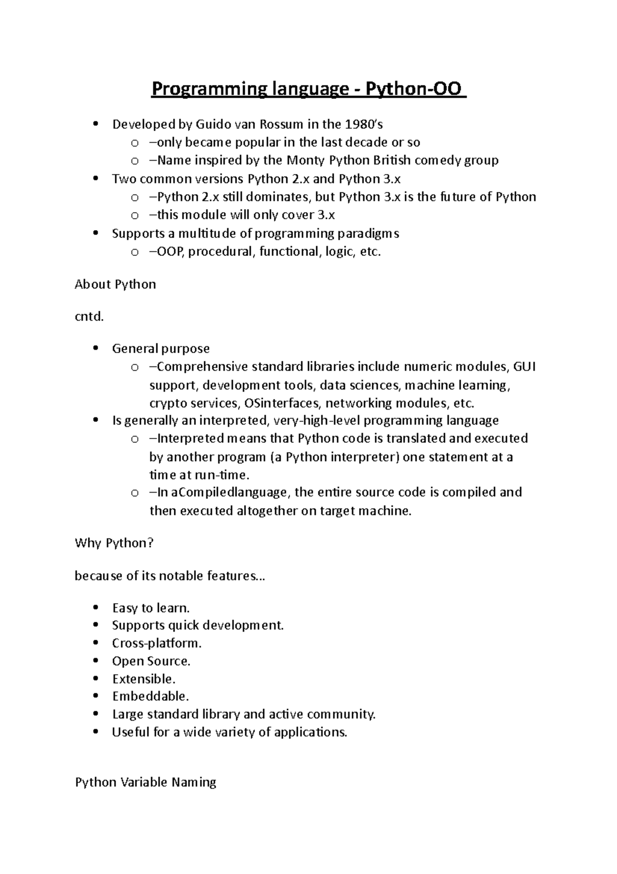 Programming language python oo about python cntd general purpose o