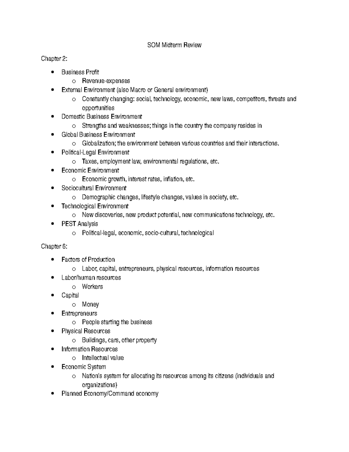 SOM Review - Lecture notes 1-14 - SOM Midterm Review Chapter 2 ...