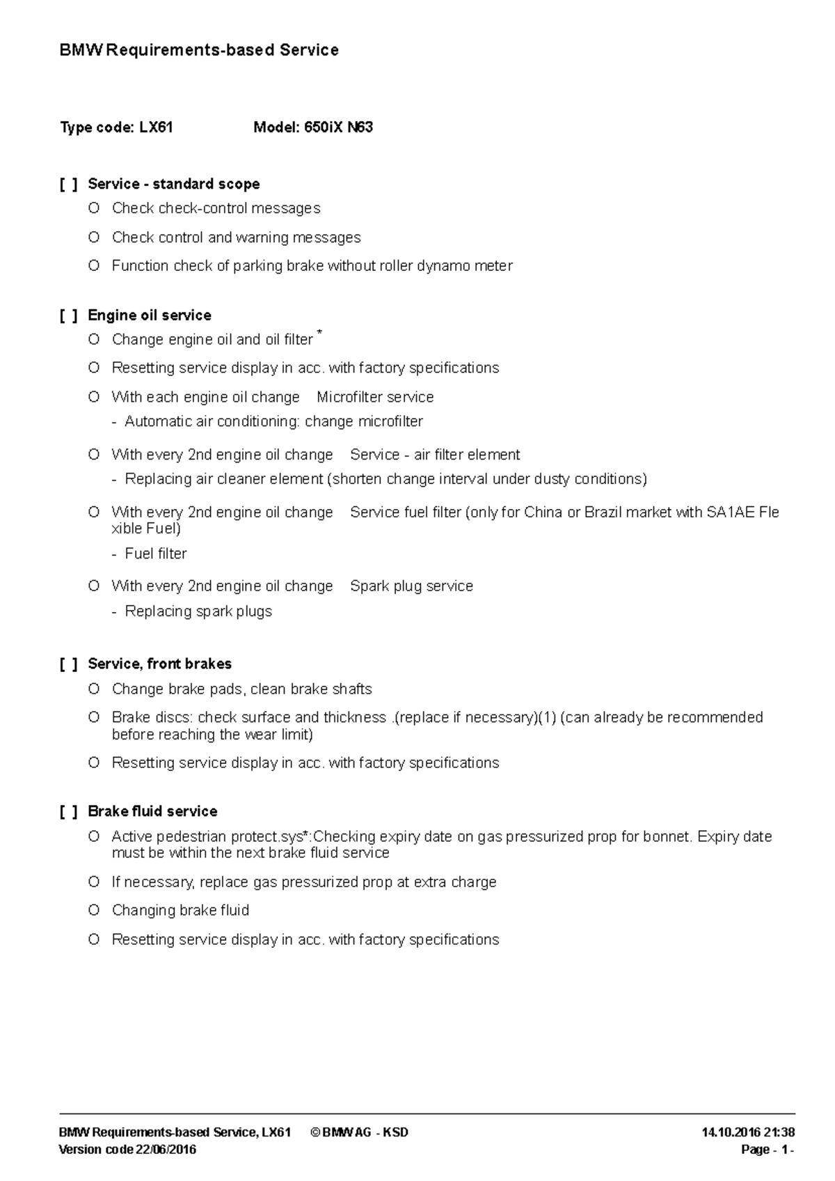 650i X Maitnenance Schedule - BMW Requirements-based Service Type code ...