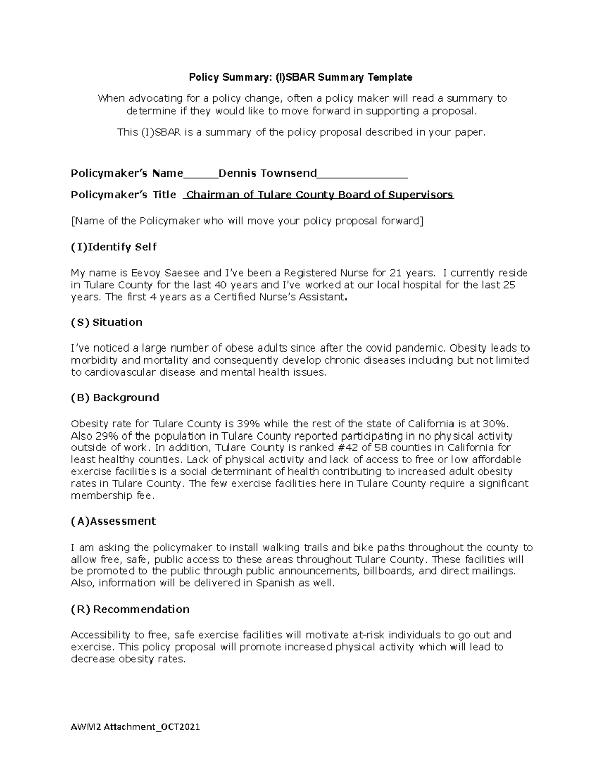 (I)SBAR Summary - Policy Summary: (I)SBAR Summary Template When ...