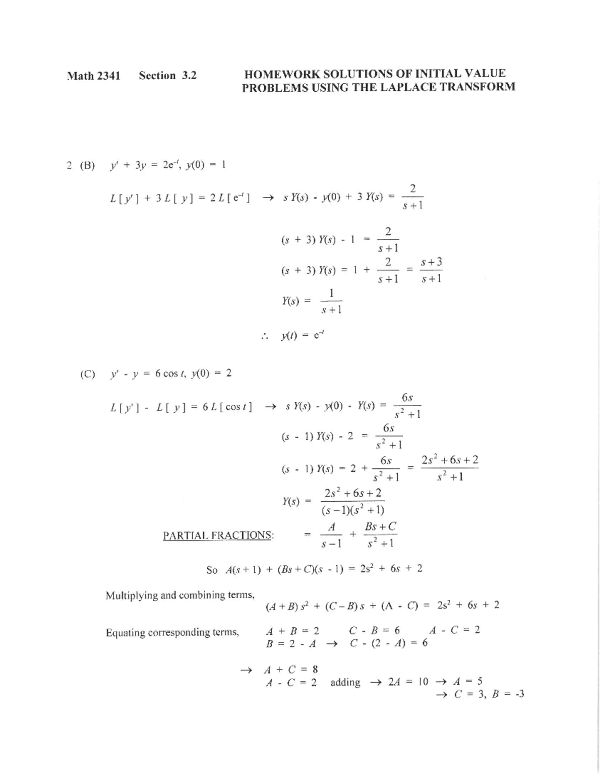 Math2341hwsolu 3 - Homework Solutions - Math 2341 Section 3 HOMEWORK ...