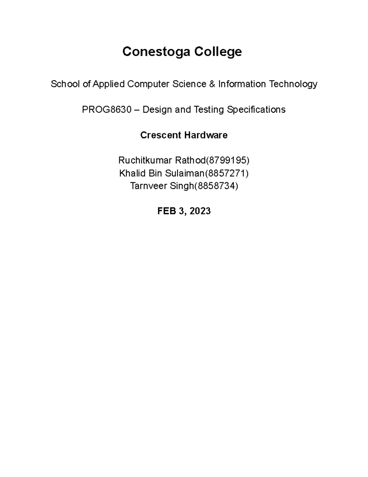 PROG8630Design and Test Specifications 23W Conestoga College