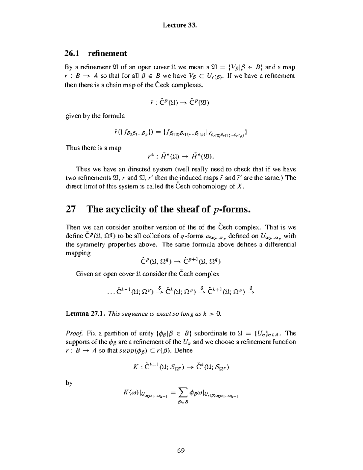 Lecture 33 Refinement The Acyclicity of the Sheaf of pforms given by