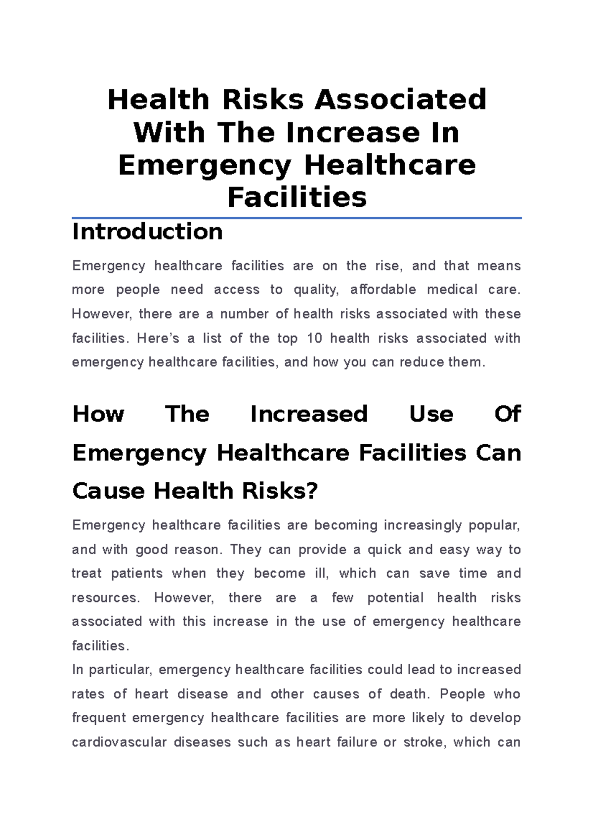Health Risks Associated With The Increase In Emergency Healthcare ...