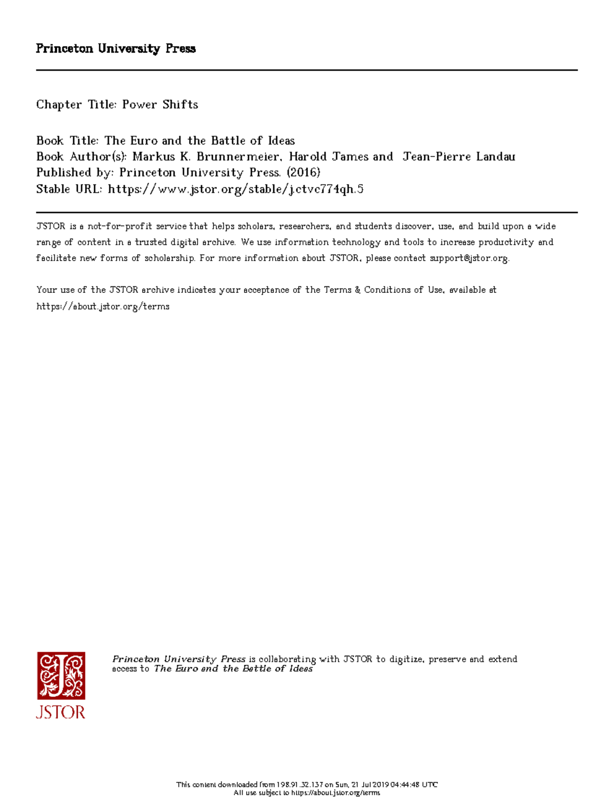 Brunnermeier et al. The Euro and the Battle of Ideas 2016 Ch 2