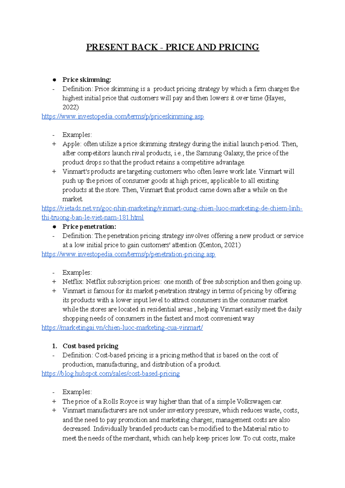 Marketing fsgrbrg PRESENT BACK PRICE AND PRICING Price skimming