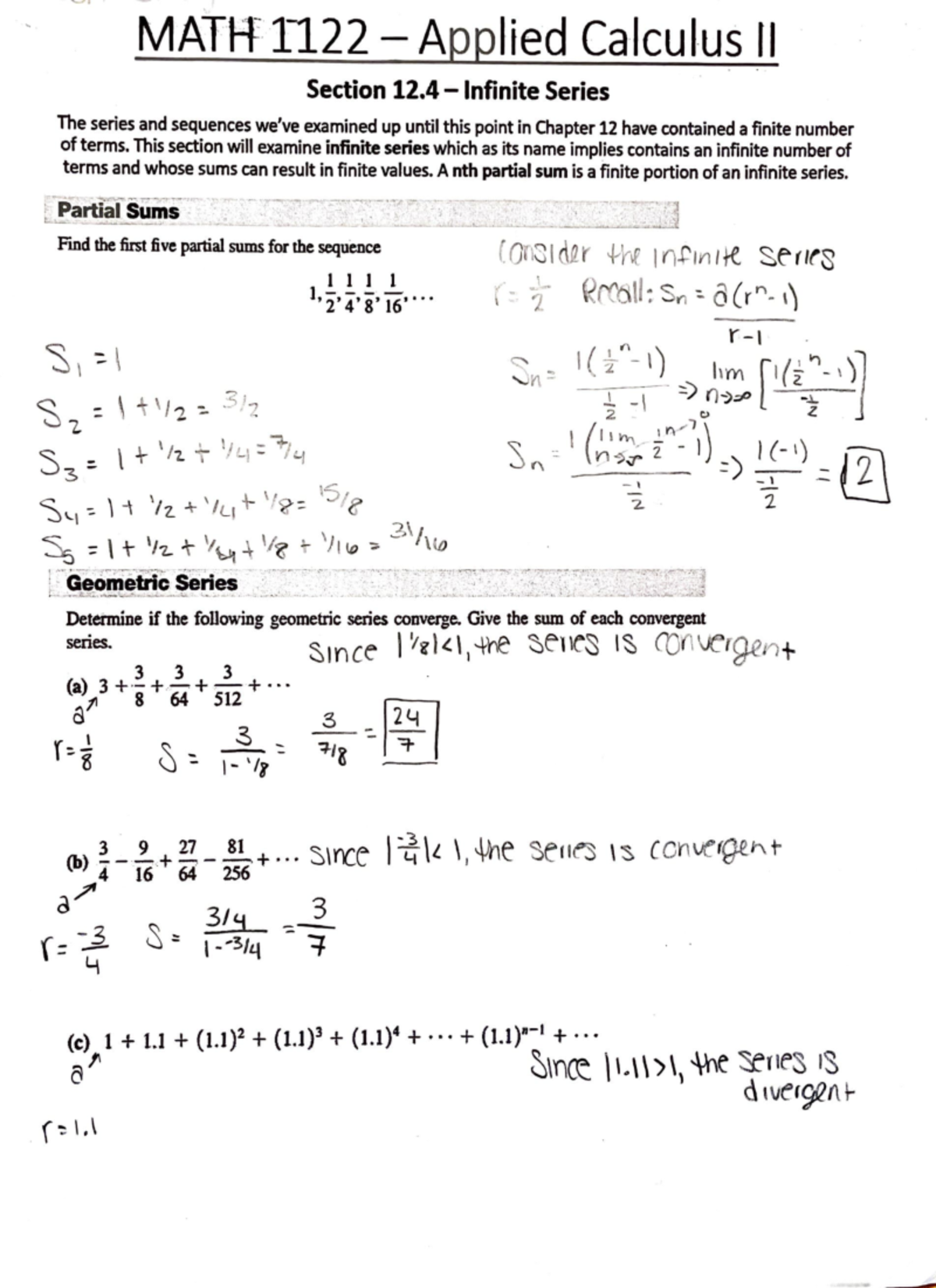 Section 12.4 - Infinite Series - MAT-Jl-11 -A Pp Lied Calcul-us Rl ...